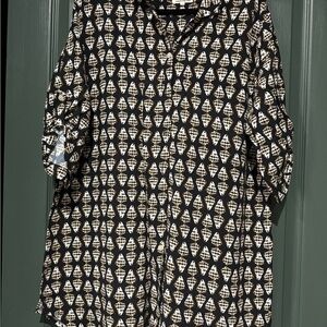 Geometric Patterned Black and Cream Women's Top